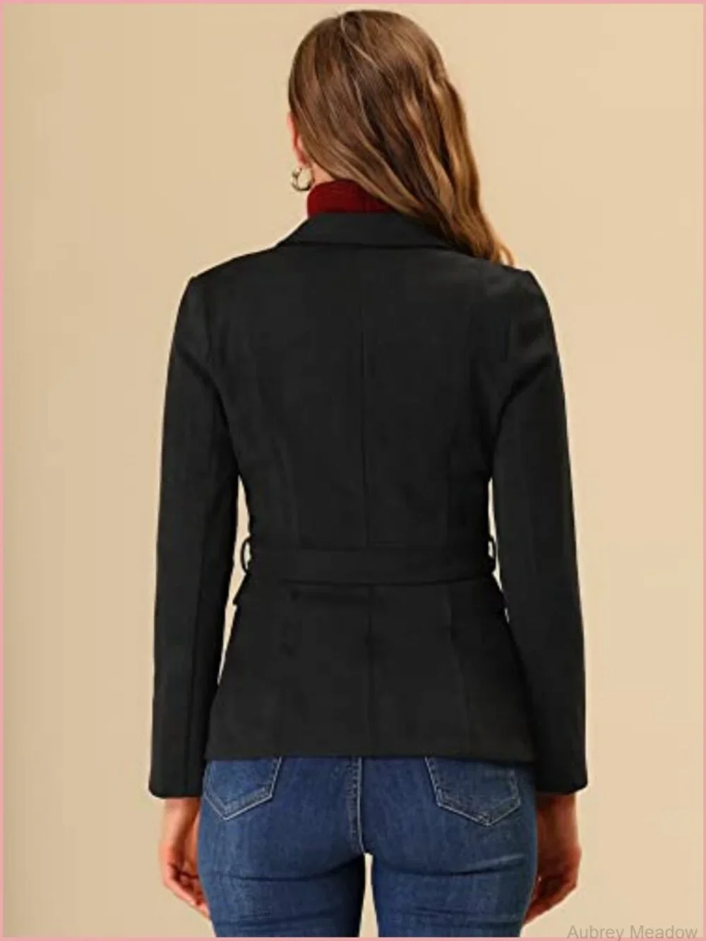 Faux Suede Blazer Belted Lapel Single Breasted Work Jacket